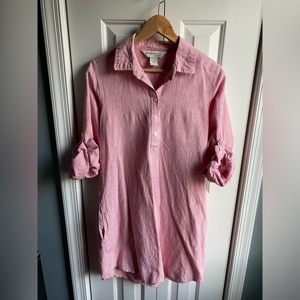 Freedom Trail by Kyodan Womens Red Striped Linen Blend Shirt Dress Size Medium